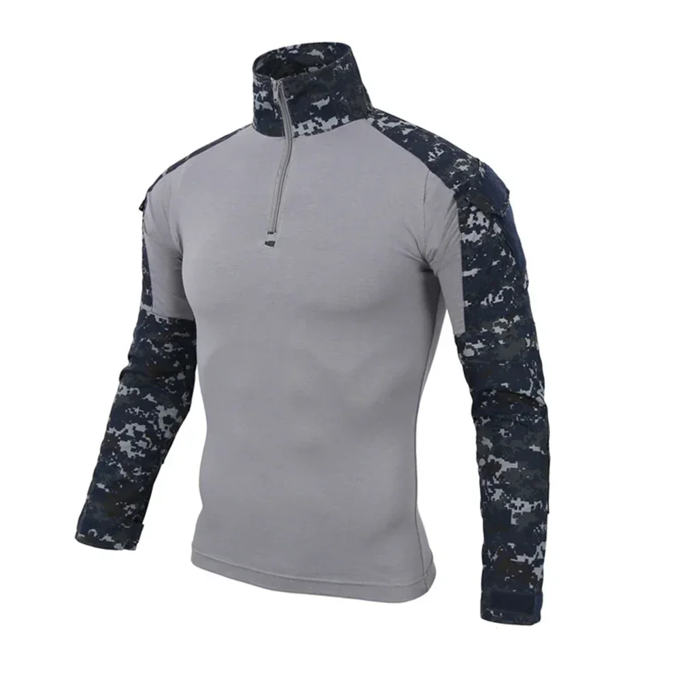 Camisa tática camuflada masculina, manga longa, soldados, combate, camiseta de algodão, uniforme masculino, camisas airsoft