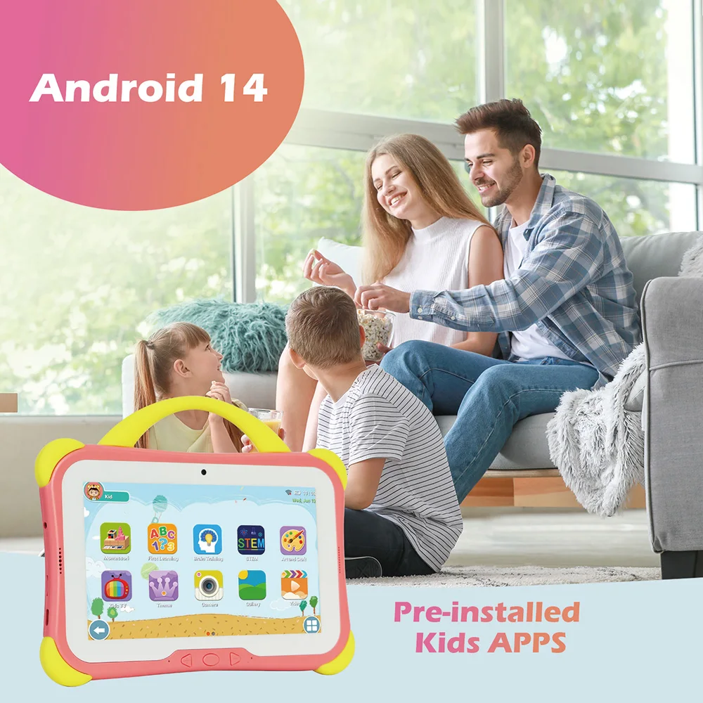 weelikeit Kids Tablet, tablet de 7 polegadas para crianças 8 GB de RAM 64 GB ROM Android 14 tablet infantil com Bluetooth, WiFi, câmara dupla, tablet infantil com controlo parental, aplicação educativa para meninas men