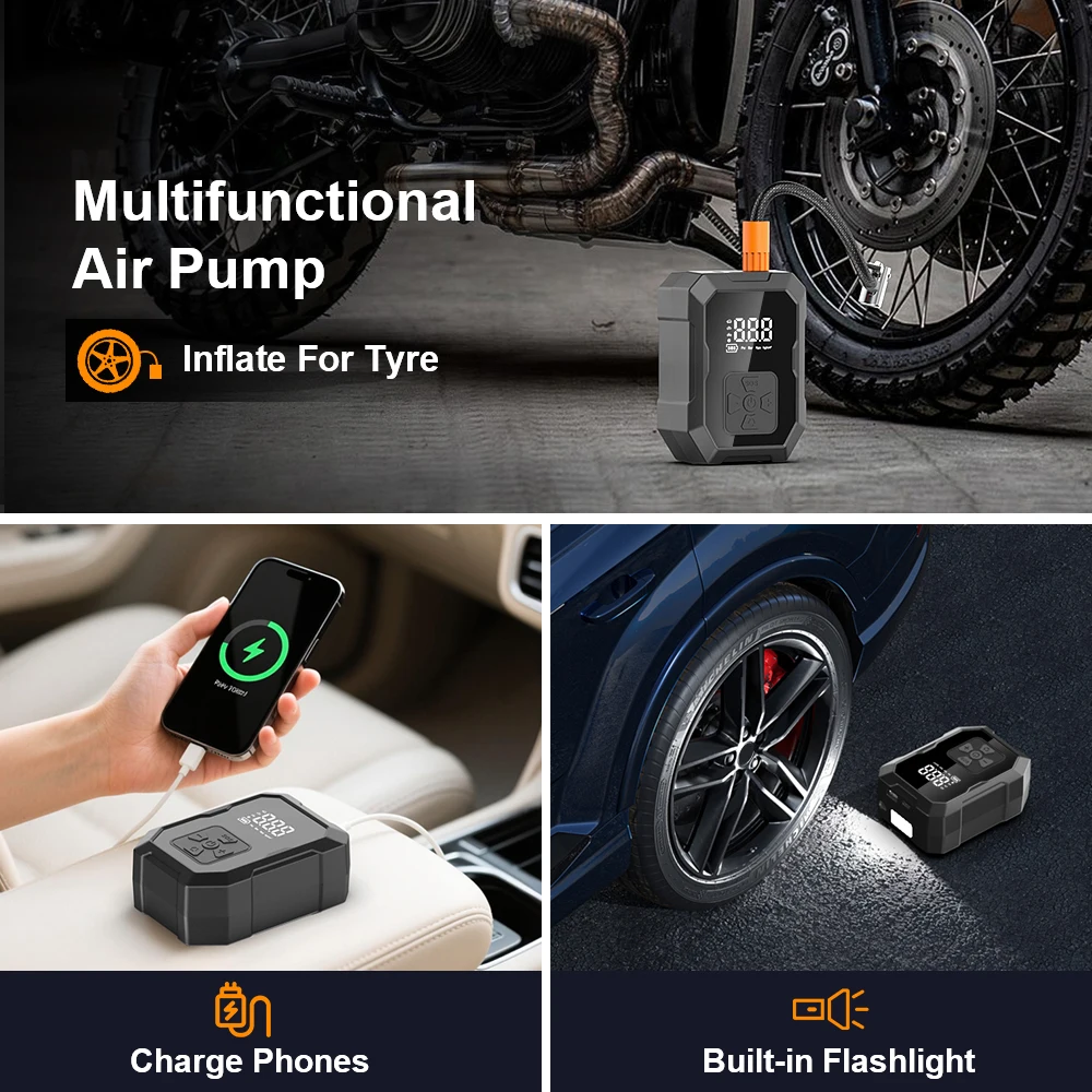 YIJU ชาร์จยาง Inflator ไฟฟ้า Inflator แบบพกพาสําหรับรถจักรยานยนต์รถจักรยานเครื่องอัดอากาศลูกฟุตบอล Inflator ปั๊ม