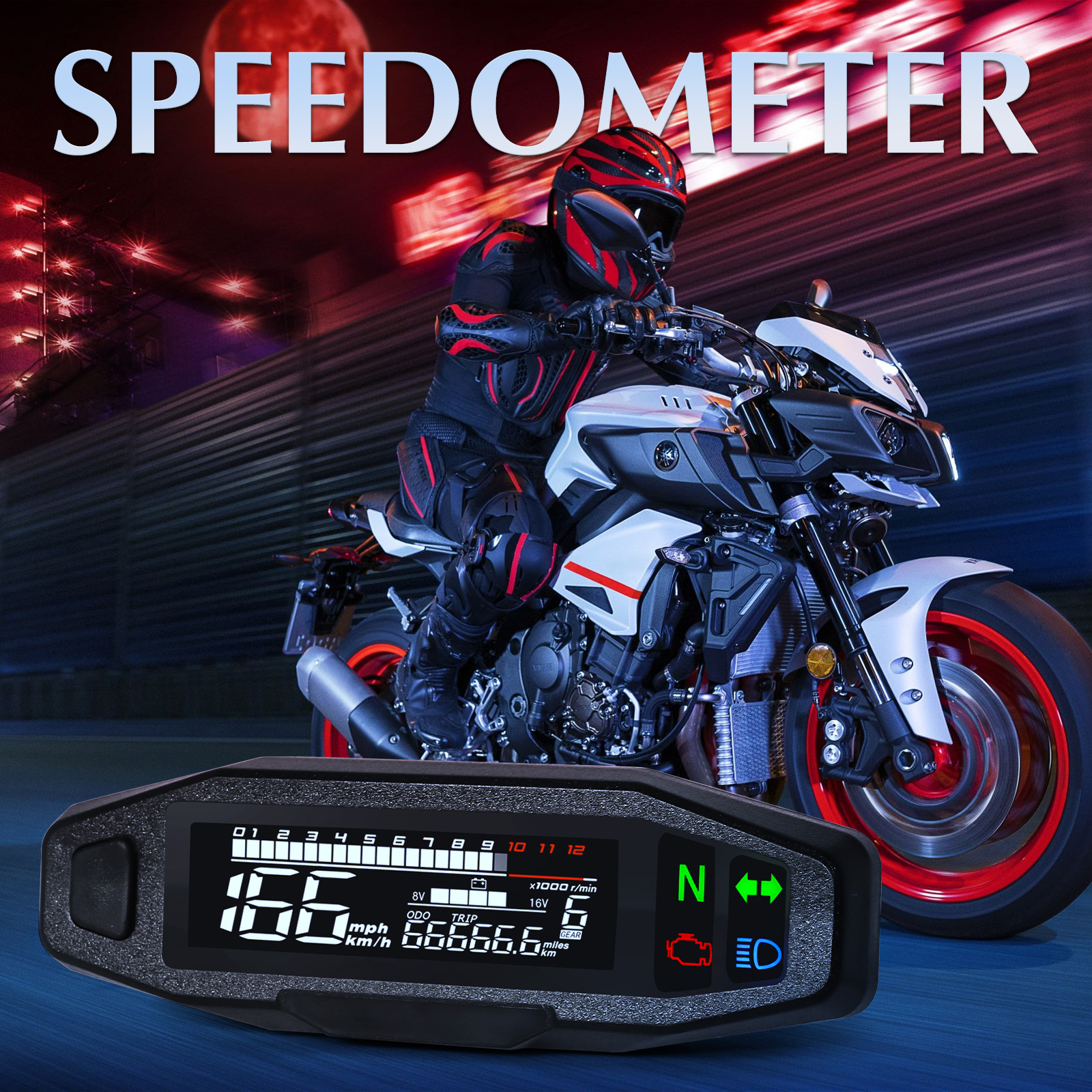 Motorrad Universal Tachometer LED Digital Dashboard Wasserdicht Km/h MPH Kilometerzähler Meter Motor Gauge Sensor mit Y/Z/W Halterung