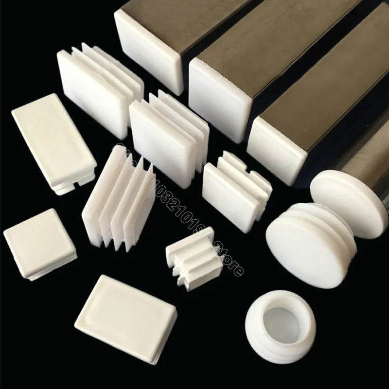 Rechteckige/quadratische weiße Kunststoff-Endkappe, Rohreinsätze, Stopfen, Stopfenabdeckung, Stahl, Tischbeinfüße, 10 x 20 mm bis 200 x 200 mm