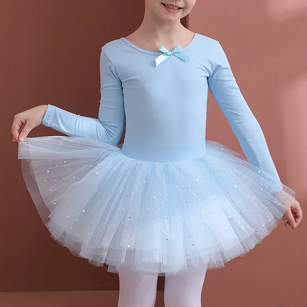 Mädchen Ballett Tanz Tutu Kleid Kinder Kurze/Lange Ärmel Tüll Schleife Skate Gymnastik Weihnachten Geburtstag Party Trikot Dancewear