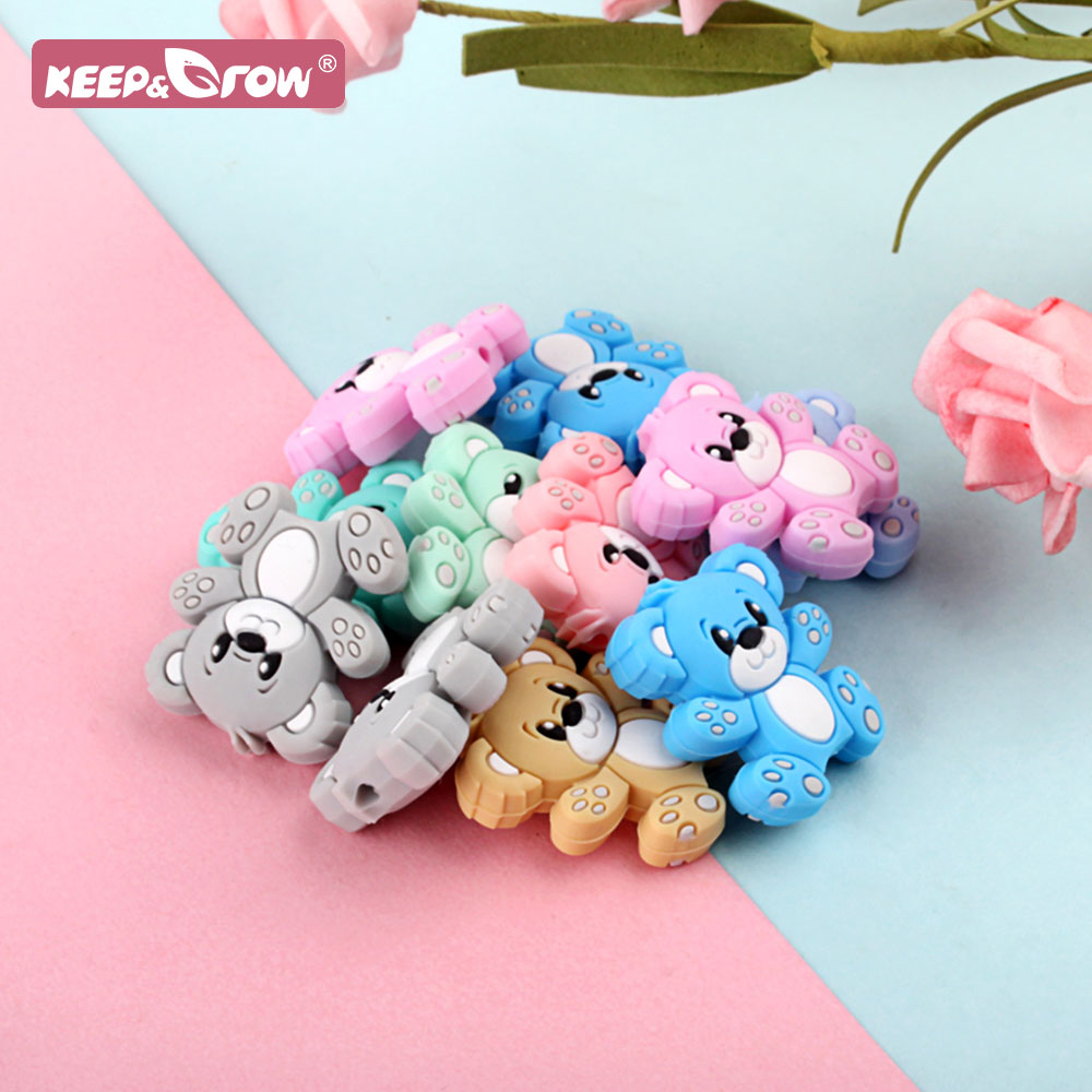5/20/50pcs/Lot Bear Baby Silicone Beads Cartoon Animal Silicone Beads for pacifier Clips Teether Teething Toys Baby Accessories