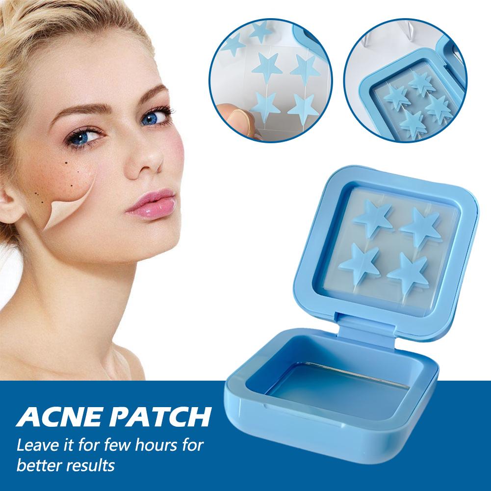Blue/Yellow Stars Hydrocolloid Pimple Patches with Mirror Storage Box,Acne Spot Stickers For Face,Temporary Mirror Makeup Tool