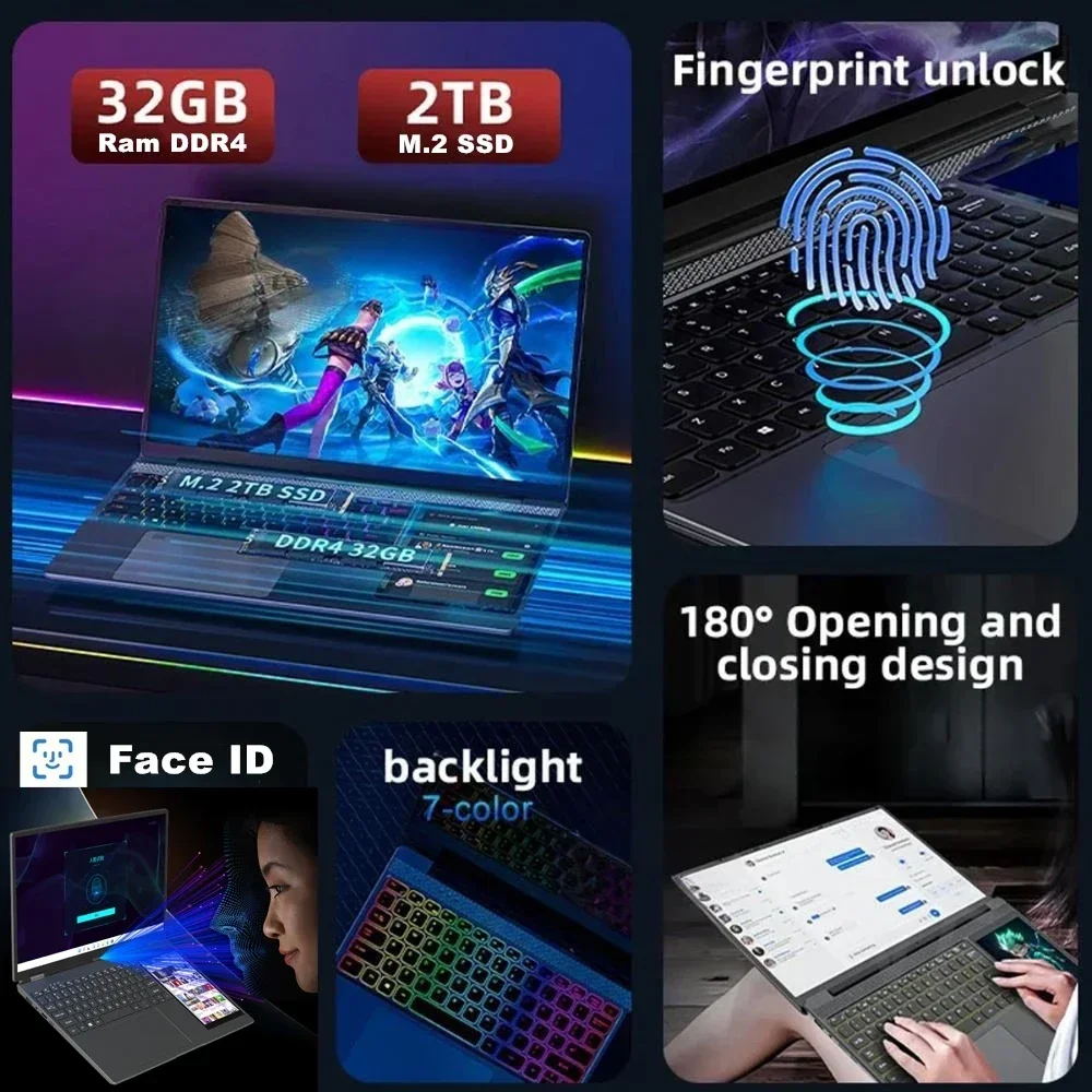 Business Laptop 15.6"+7" Dual Screen Computer, Intel N95 32GB/16GB DDR4 RAM, RGB Backlit Keyboard 7" Touch Screen Notebook PC