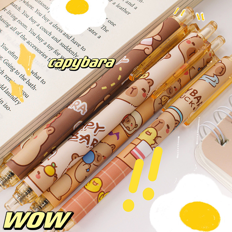 6 sztuk Kawaii Capybara zestaw długopisów żelowych czarny niebieski atrament szybkoschnący śliczne naciśnij długopisy żelowe estetyczne artykuły papiernicze szkolne materiały biurowe