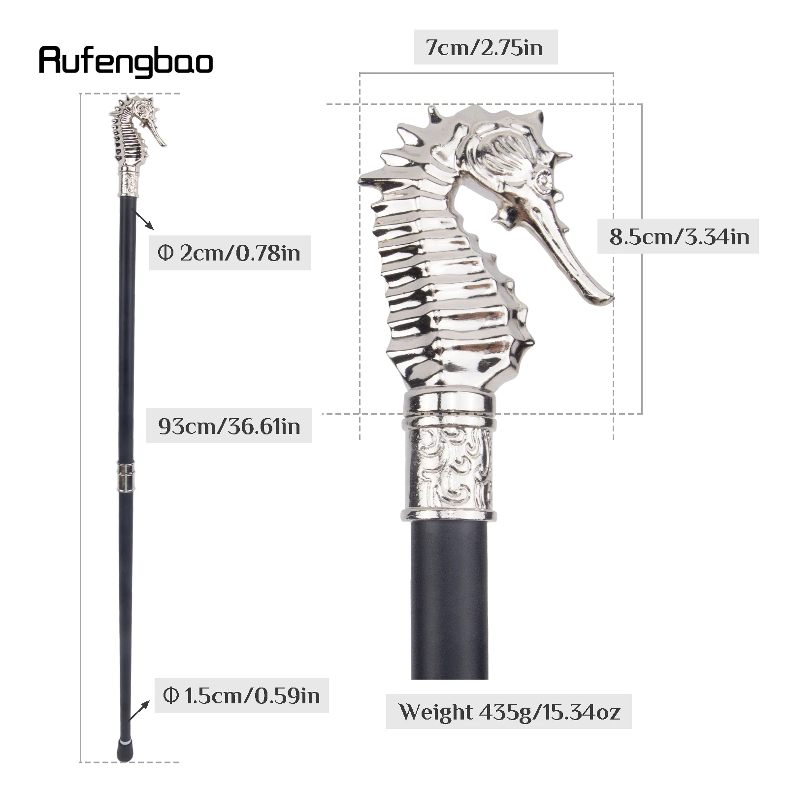 สีขาวหรูหรา Hippocampus Walking Cane แฟชั่นตกแต่งเดิน Stick สุภาพบุรุษ Elegant คอสเพลย์ Cane KNOB Crosier 93 ซม