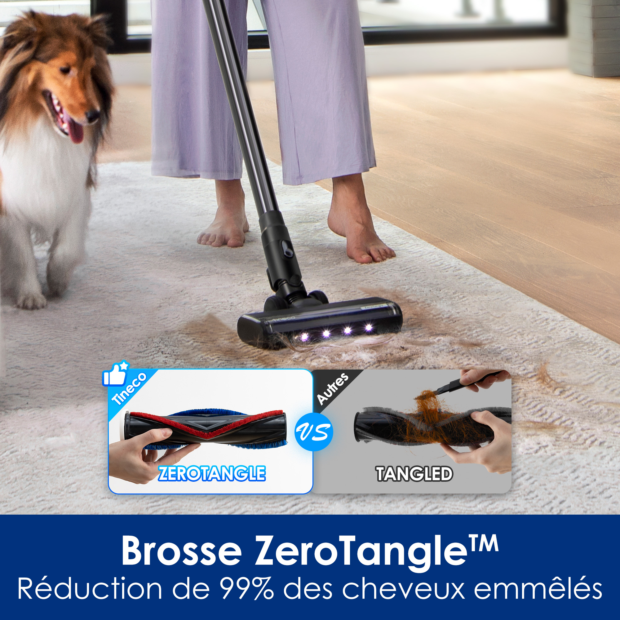 Tineco Pure One Station Pet Aspirateur Balai sans Fil avec Auto-Nettoyage, Brosse ZeroTangle pour Les Poils d’Animaux, Nettoyage des sols durs, Tapis, Carrelage, Toilettage des Animaux, Léger