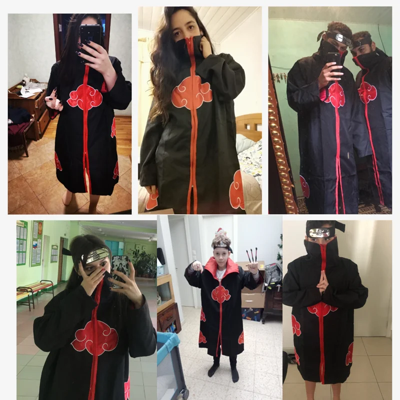 Anime Ninja Cosplay Kostüm Halloween Dawn Organisation Robe bestickt Red Cloud Umhang Unisex schwarz Robe Halskette Ring