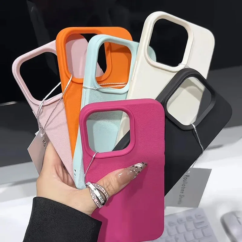 Funda de teléfono de silicona con patrón de lichi de Color caramelo suave para iPhone 11 12 13 14 15 16 ProMax Plus 16E X XS XR cubierta de parachoques a prueba de golpes