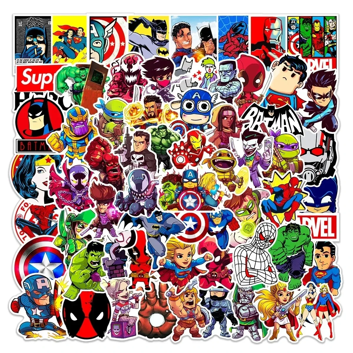 50/100/200 Uds. Marvel lindo Anime Los Vengadores pegatinas superhéroe portátil monopatín motocicleta pegatina impermeable juguetes para niños