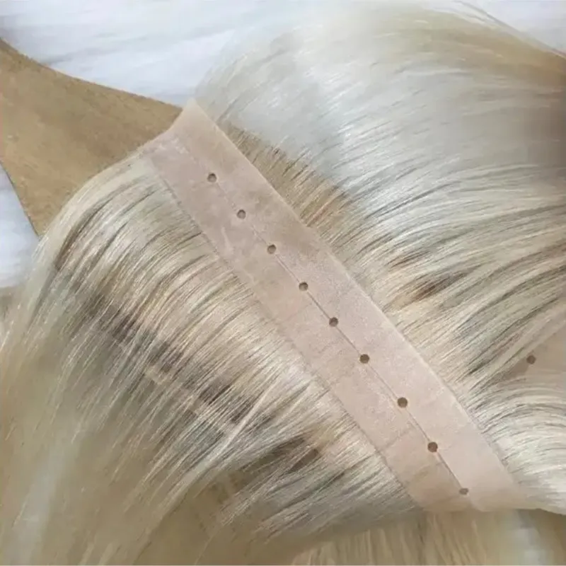 Trama de cabelo invisível pu com furo, cabelo humano, abas duplas, fita longa injetada, trama plana pu, sem cola, extensões de trama com furo microlink