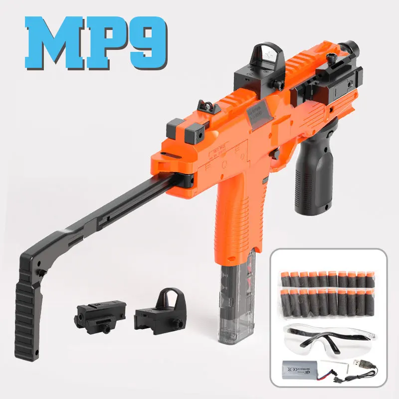 Pistola de juguete MP9, pistola eléctrica de espuma para dardos, metralleta de bala suave, armas automáticas para adultos, niños y niños, juegos al aire libre