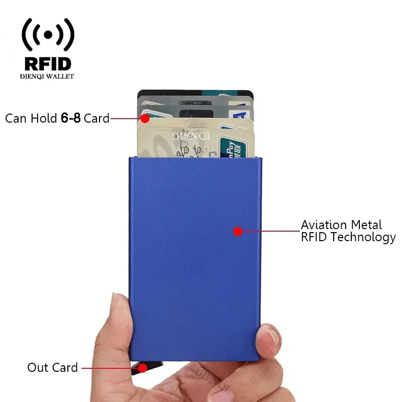 Portafoglio intelligente ultrasottile Rfid per uomo e donna, porta carte di credito pop-up, mini portafoglio minimalista in metallo