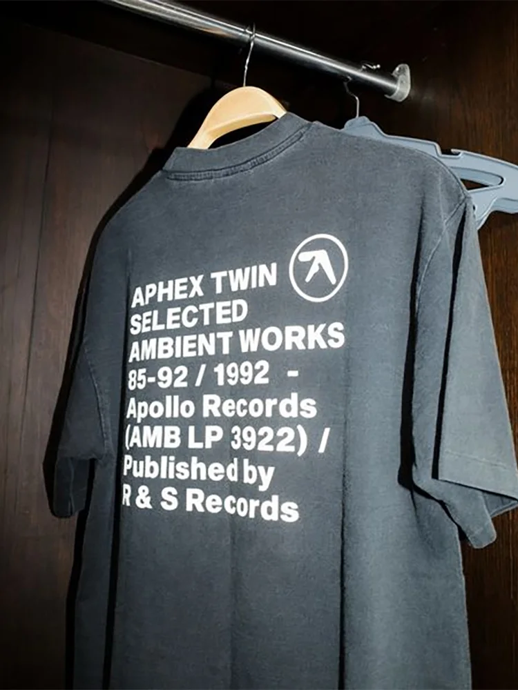 Camiseta para hombre Aphex Twin lavada negro estampado algodón gráfico de gran tamaño moda coreana camisetas de manga corta camisetas Y2k ropa de calle
