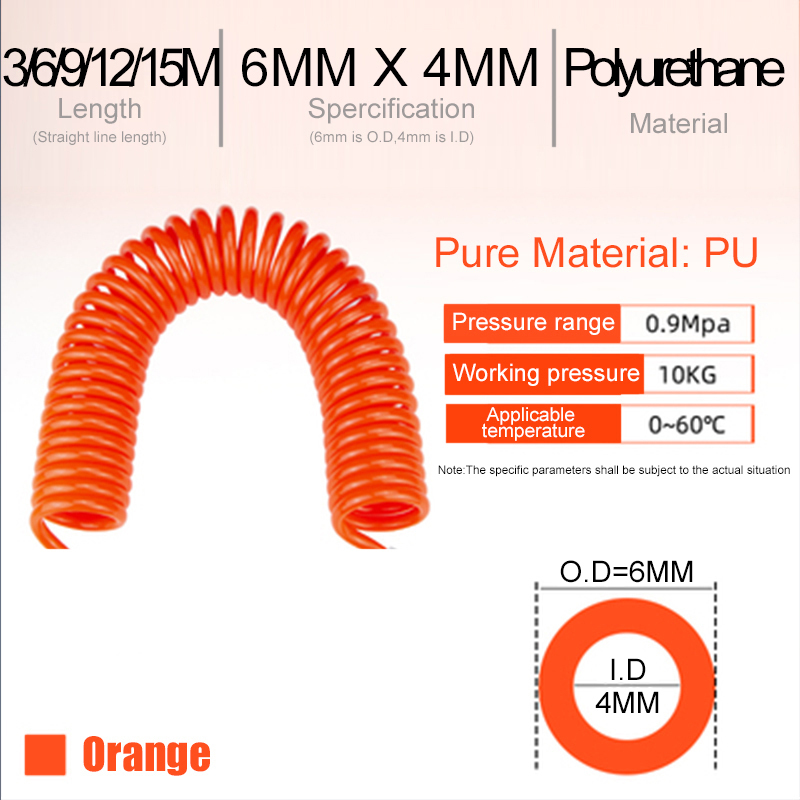 3/6/9/12/15 เมตร PU Air Compressor ท่อเกลียวท่อนิวเมติกยูรีเทน 6*4 มม.8*5 10*6.5 12*8 มม.Telescopic ฤดูใบไม้ผลิเครื่องมือ