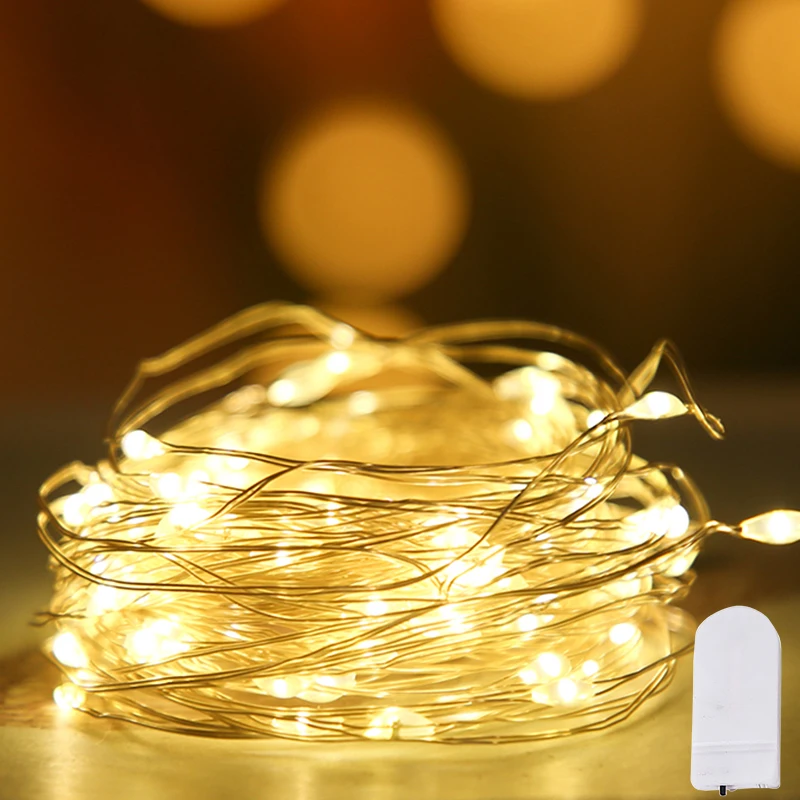 Guirnalda de luces LED con batería, guirnalda de luces de alambre de cobre para dormitorio, jardín al aire libre, decoración para fiesta de boda y cumpleaños