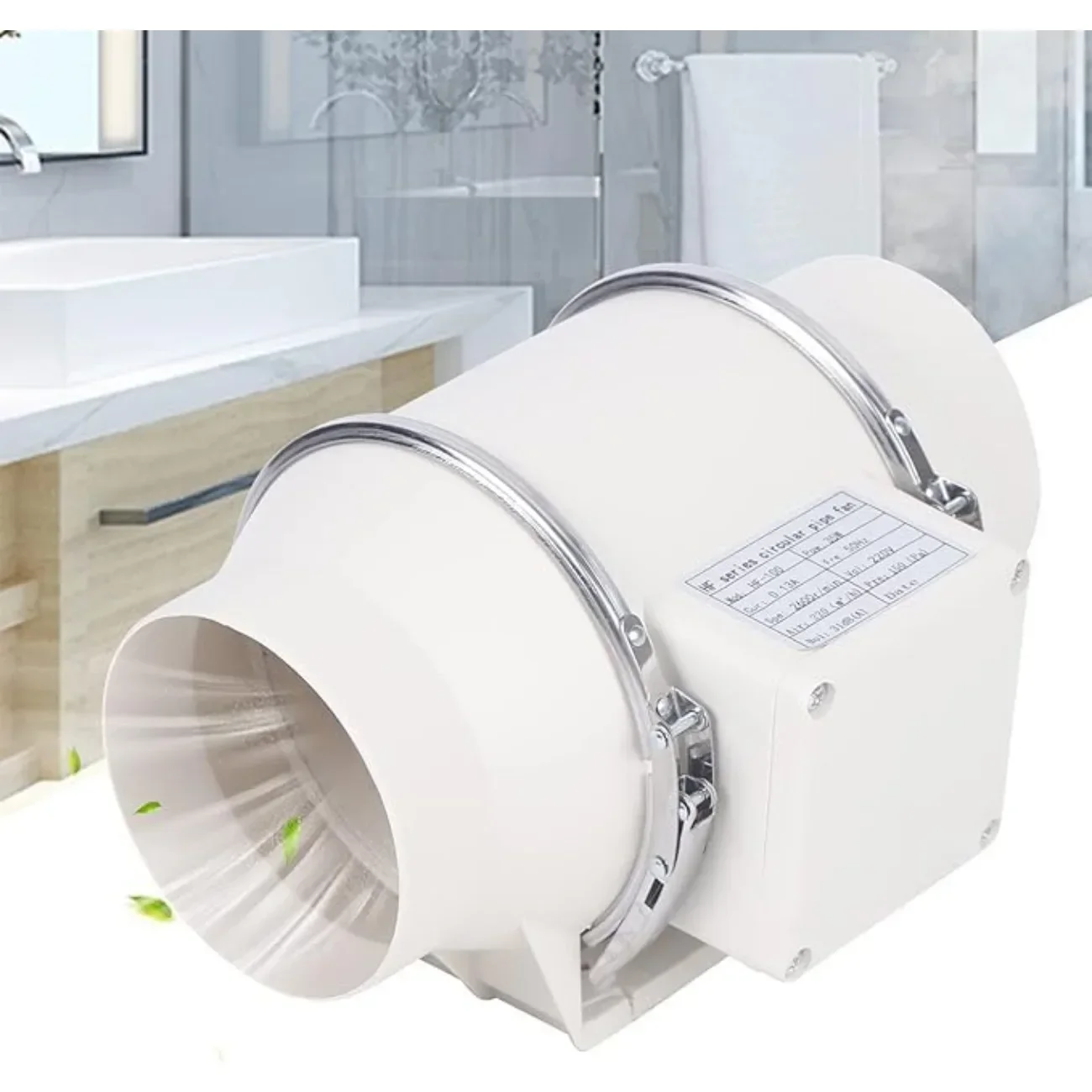 220 V 100 mm verstellbarer Rohrventilator 220 m3/h, EC-Motor-Inline-Abluftventilator, geräuschlos, 2600 U/min, für Badewannen, Küchenbelüftung