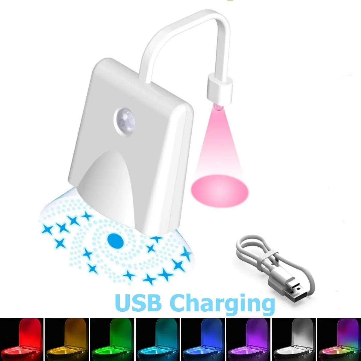 Luce notturna per WC Ricarica Sensore umano impermeabile Luce di induzione per WC Lampada di proiezione colorata Decorazione per illuminazione del bagno