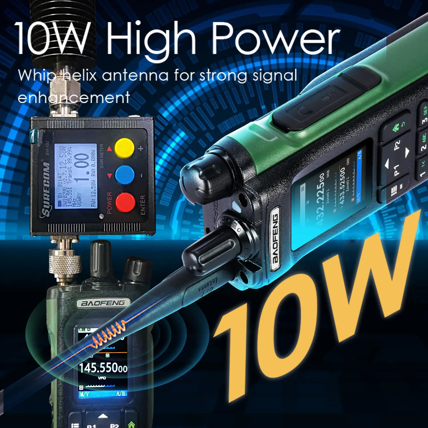 Baofeng UV-32 Multi-band 10W GPS Bluetooth Program Air Band FM Walkie Talkie 2.0” HD Display 2200mAh USB-C Charging Battery