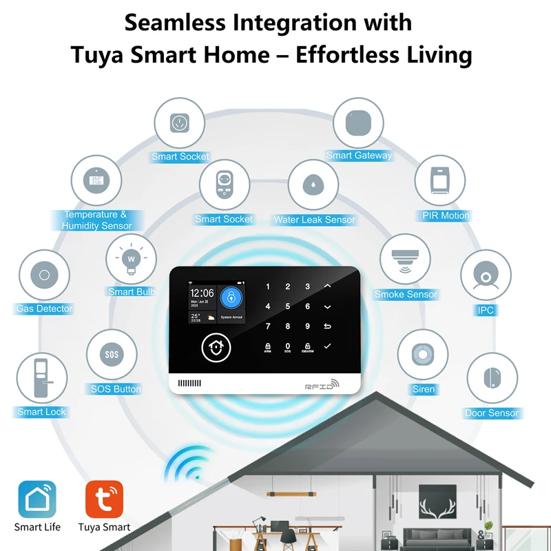 Tuya Smart WiFi GSM Home Security Alarm System – Touch-Tastatur, RFID-APP-Steuerung, kabelloser Diebstahlschutz mit Lautstärke einstellbar
