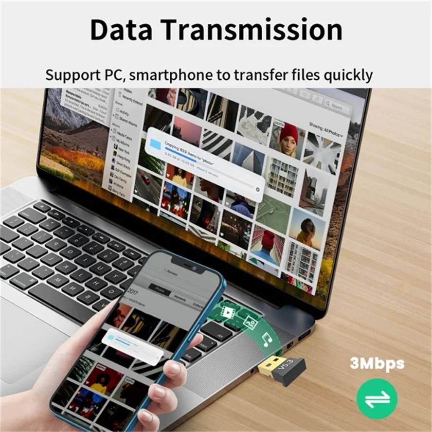 USB Bluetooth 5.3 Adapter Receiver Bluetooth 5.1 Audio Bluetooth Dongle Transmitter Wireless USB Adapter for Computer PC Laptop
