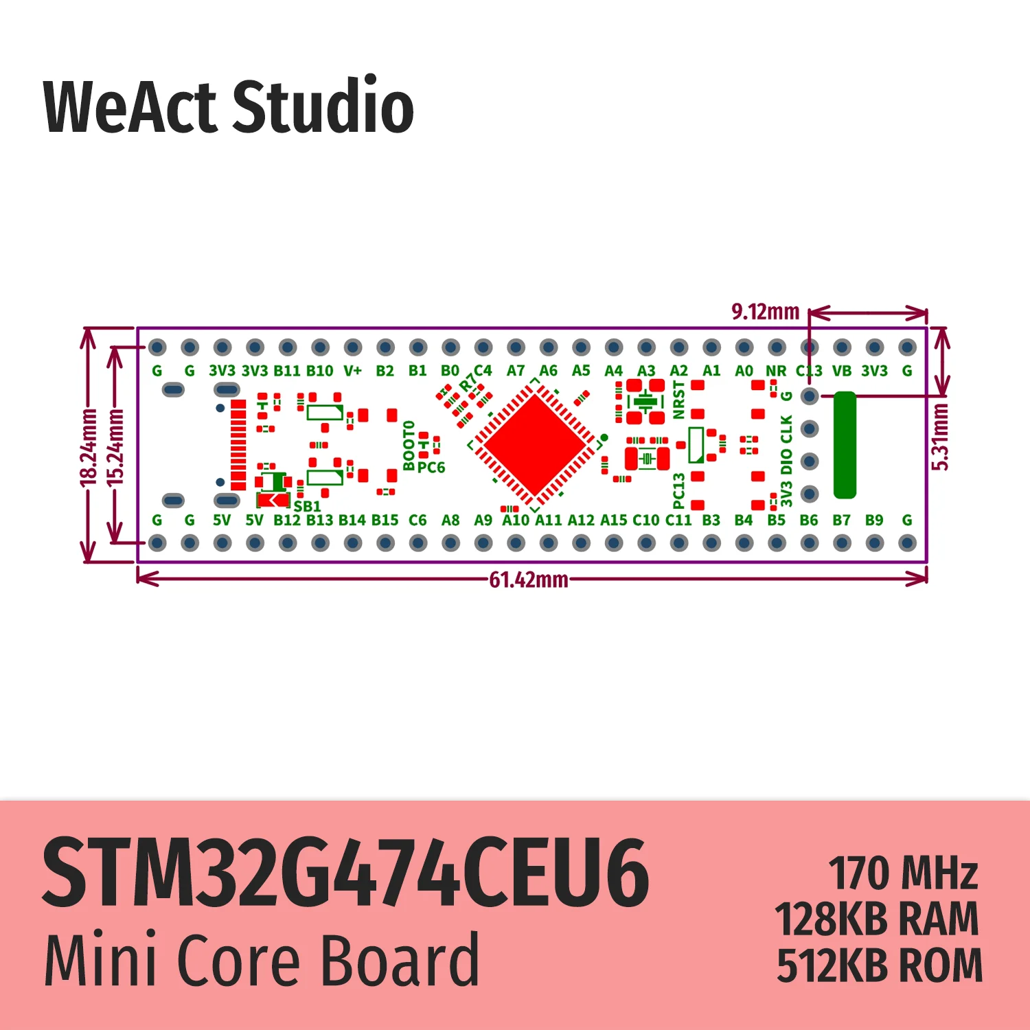 WeAct tipo largo STM32G474CEU6 STM32G474 STM32G4 STM32 placa central tablero de demostración