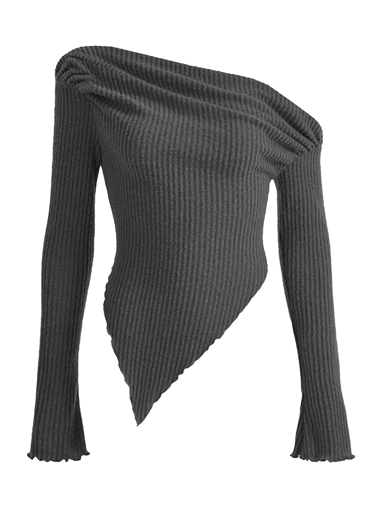 Camisetas asimétricas sexis para mujer, camiseta lisa nueva ropa de calle de otoño, Top corto de manga larga, camisetas ceñidas informales a la moda para mujer