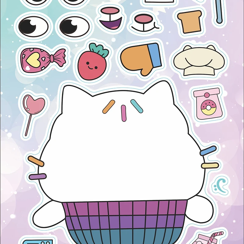 6Sheets Gabby's Dollhouse Make A Face Puzzle Stickers Cartoon Parent-child Interactive Puzzle Ledger DIY Face Stickers