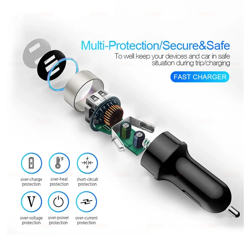 Autolader Dubbele USB-poort Snel opladen Adapter QC3.0 3.1A Auto-accessoires Sigarettenaansteker