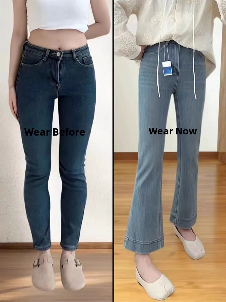 High Waist Stretchy Micro Flared Jeans Women's Autumn plus Size orties Slim Straight Leg Ankle Length Denim Pants