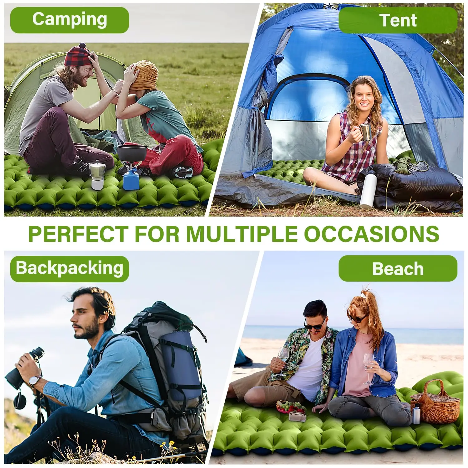 WESTTUNE Double Sleeping Pad 4" Thick for 2 Person with Pillow Built-in Foot Pump Inflatable Mattress for Backpacking Hiking