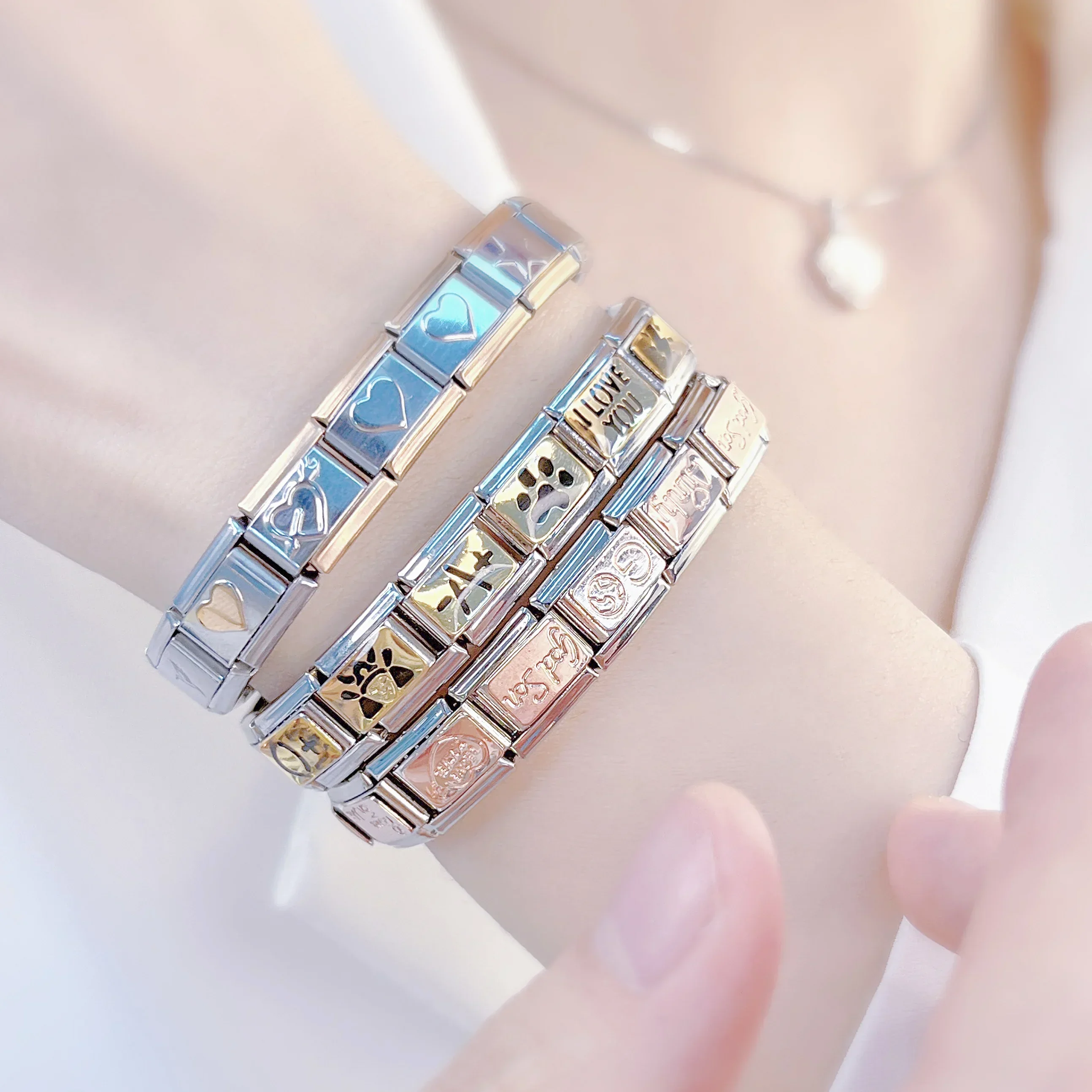 Hapiship Hoa Hồng May Mắn Giấc Mơ Trái Tim Chúa Giêsu Lightning Cảnh Sát Ý Charm Liên Kết Hợp Với 9Mm Thép Không Gỉ Vòng Tay Trang Sức Làm DJ043
