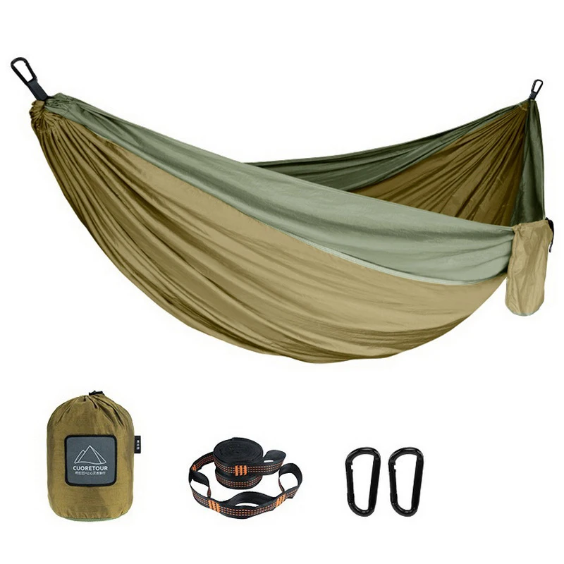 Hamaca portátil de nailon para acampar al aire libre, senderismo, jardín, tamaño individual y doble, tela de paracaídas