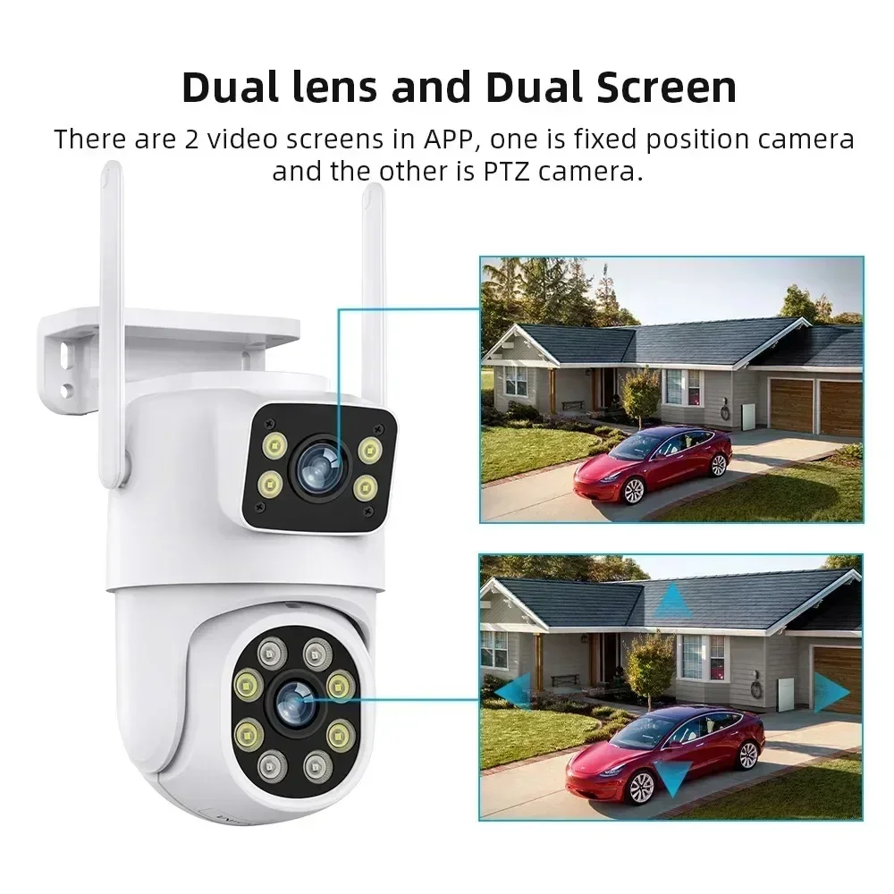 Cámara IP Tuya Wifi 8K con asistente de Google Alaxa Onvif NVR cámara de doble lente PTZ al aire libre 4K pantalla Dual seguimiento automático mod nocturno