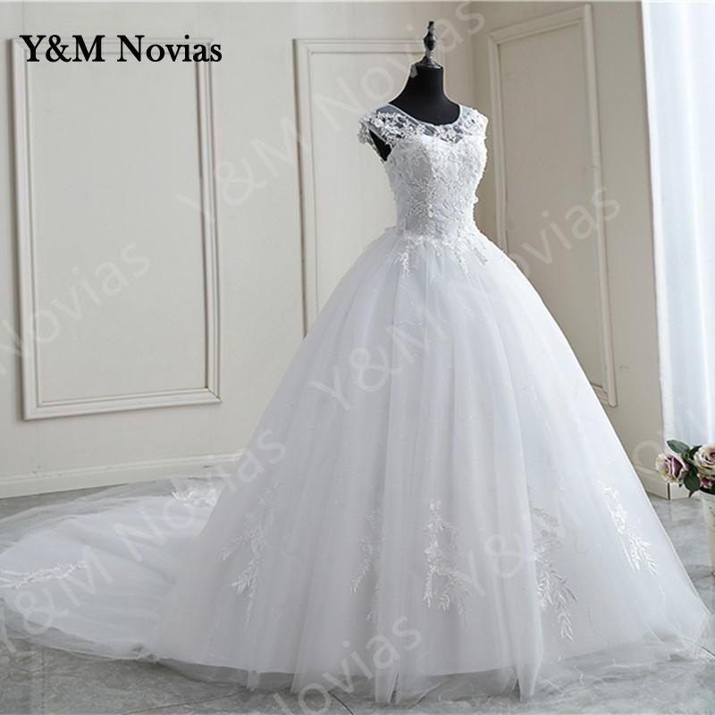 Vestidos de noiva com apliques de renda e pérolas, vestido com gola O, sem mangas, branco, Princess Bride, Plus Size, Novo, Primavera
