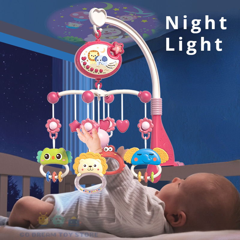 Giường Cũi Cho Bé Di Động Lục Lạc Đồ Chơi Điều Khiển Từ Xa Ngôi Sao Chiếu Thời Gian Sơ Sinh Giường Chuông Cho Bé Caro Đồ Chơi Âm Nhạc 0-12M Quà Tặng