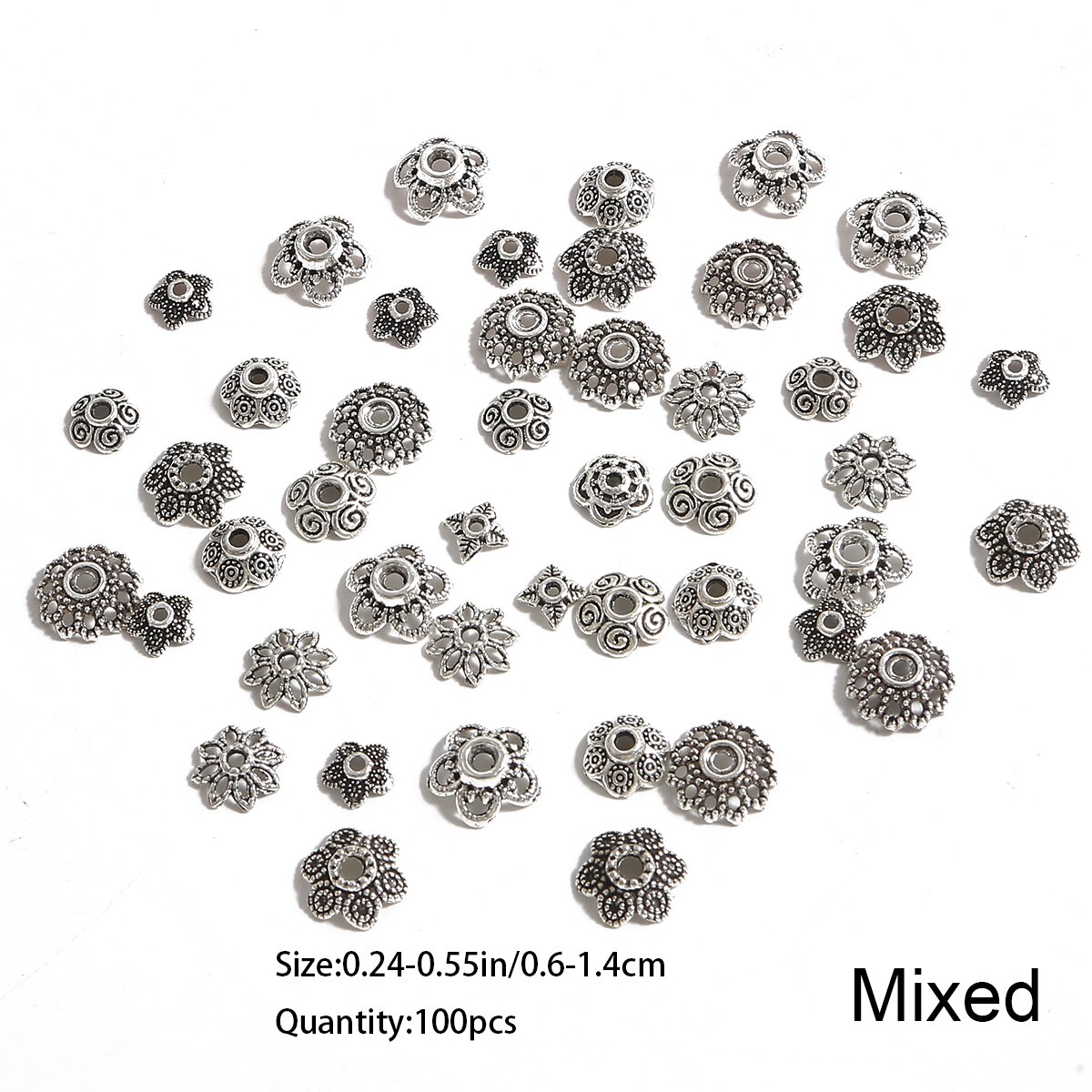 フラワーホルダーパーティションビーズキャップ、アンティークヘアピン、ステップシェイク、DIYクラウンアクセサリー、合金、100個