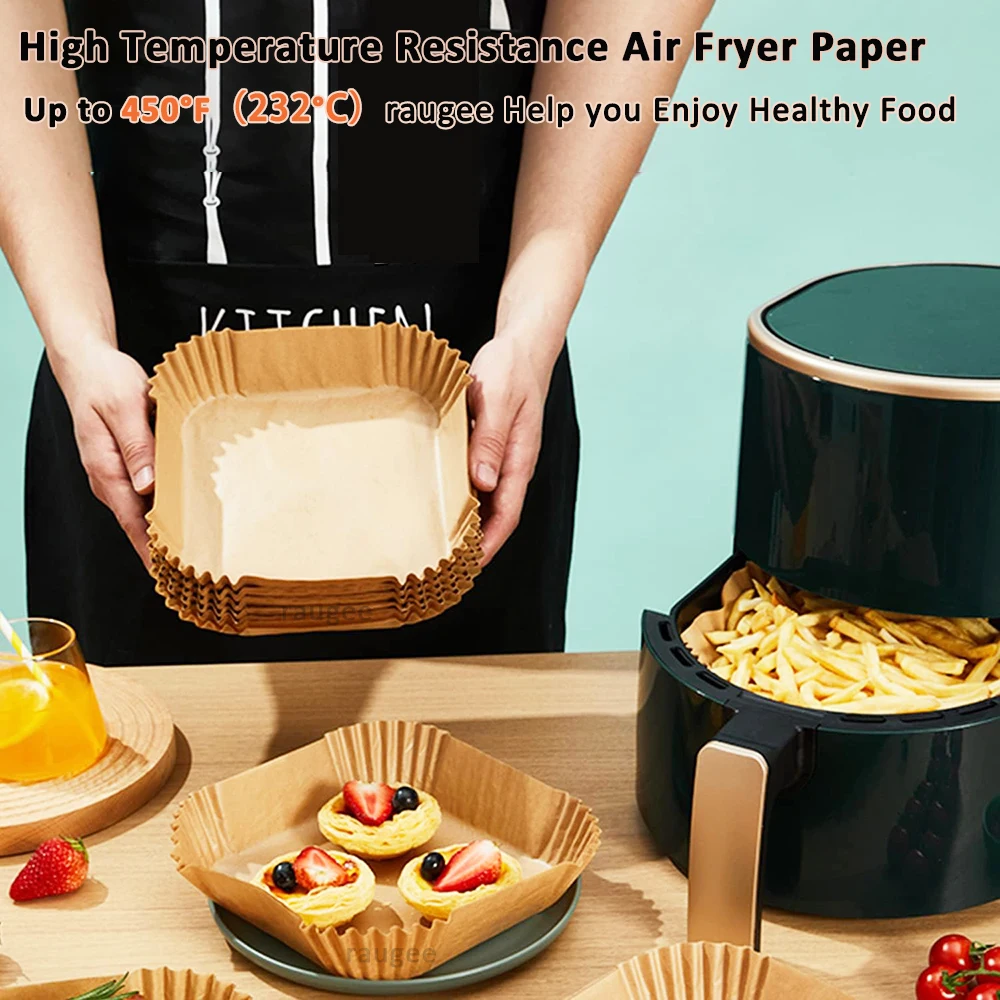Papel desechable para freidora de aire, papel para hornear, revestimientos para freidora de aire cuadrados redondos, papel desechable antiadherente para freidora de aire, 50/100 Uds.