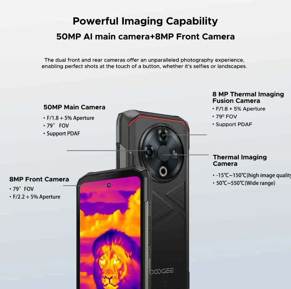 Weltpremiere DOOGEE Fire 6 Robustes Telefon 6,56" 90 Hz Display 6 GB RAM 256 GB ROM 50 MP AI Hauptkamera 10400 mAh/18 W Android 14