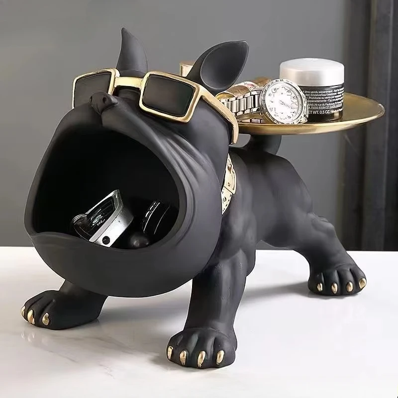 30 cm Decorazioni per la casa Bulldog Figurine Statua di cane Scatola di immagazzinaggio Ornamento animale Resina Mestiere Arte Scultura Figurine Casa Scultura di cucciolo
