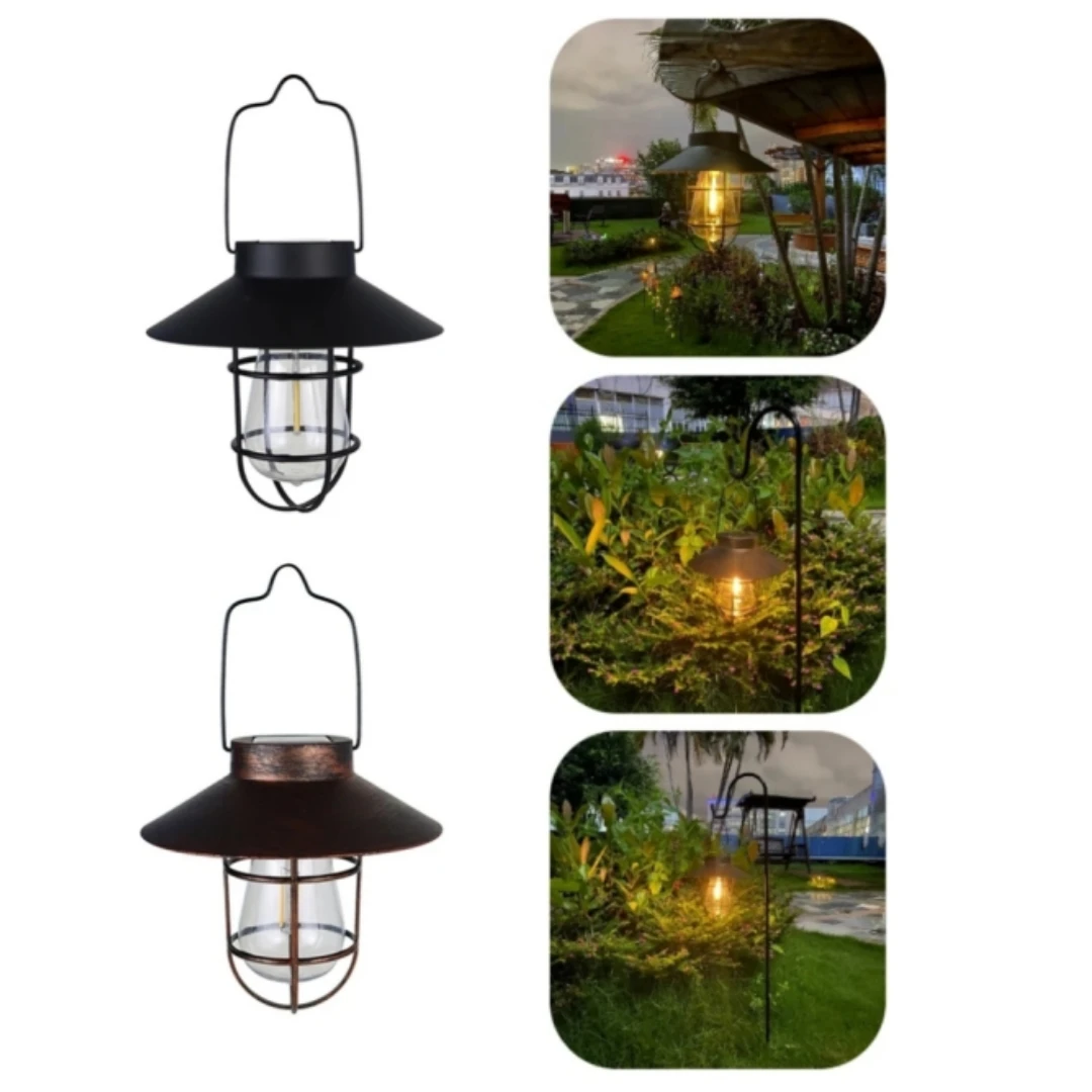 Lámpara de linterna Solar para exteriores, lámpara colgante impermeable, luces solares de Metal Vintage para jardín, Patio, decoración de fiesta de Navidad, iluminación