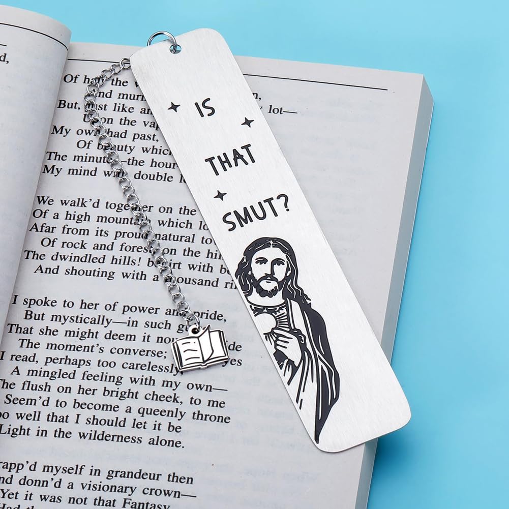 ที่คั่นหนังสือโลหะตลกพร้อมพู่คนรักหนังสืออารมณ์ขัน Peeking Jesus Book Marker - นั่น Smut? ของขวัญวันเกิดผู้อ่าน