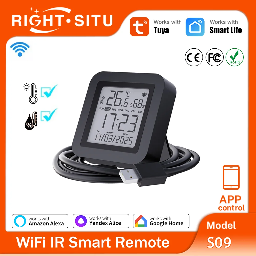 Tuya WiFi IR-afstandsbediening met temperatuur-vochtigheidssensor voor Smart Home APP via Smart Life Work met Yandex Alexa
