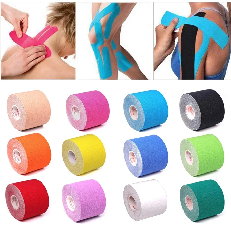 Cinta de kinesiología de 5CM x 5M, cinta elástica de recuperación atlética, rodillera para aliviar el dolor muscular, rodilleras, soporte para gimnasio, vendaje de Fitness