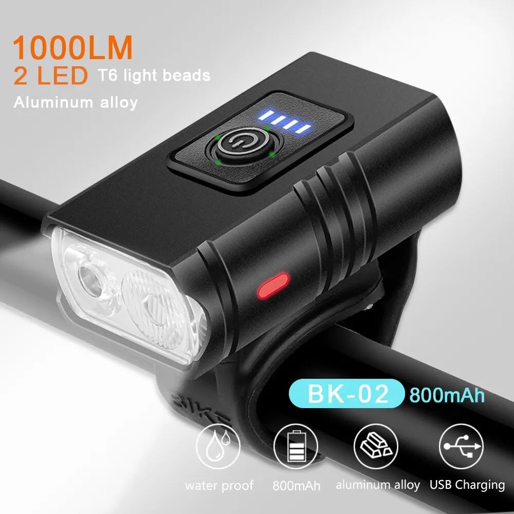 ไฟหน้าจักรยานเสือ BK02ชาร์จไฟได้ USB T6 lampu LED sepeda 6โหมด MTB ไฟฉายจักรยานสำหรับชุดไฟหน้ารถจักรยานขี่จักรยาน