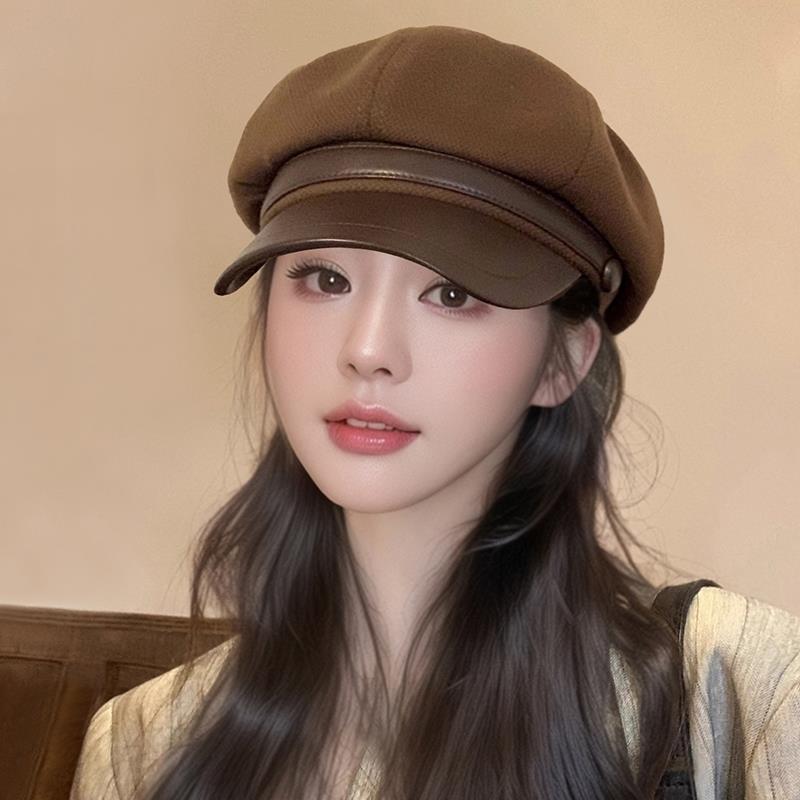 Elegant Women's Beret Hat Autumn Winter Octagonal Face Slimming Duckbill Painter Sle Fashionable Versatile Hat Accessory