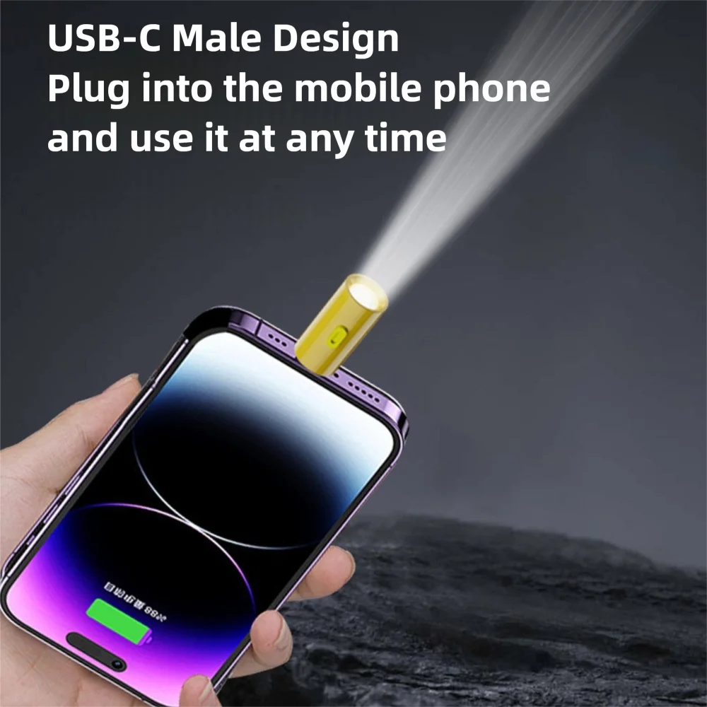 230 High Lumens Type-C Mini Flashlight Portable Plug and Play USB C Emergency Lamp with Lanyard Keychain Flashlights