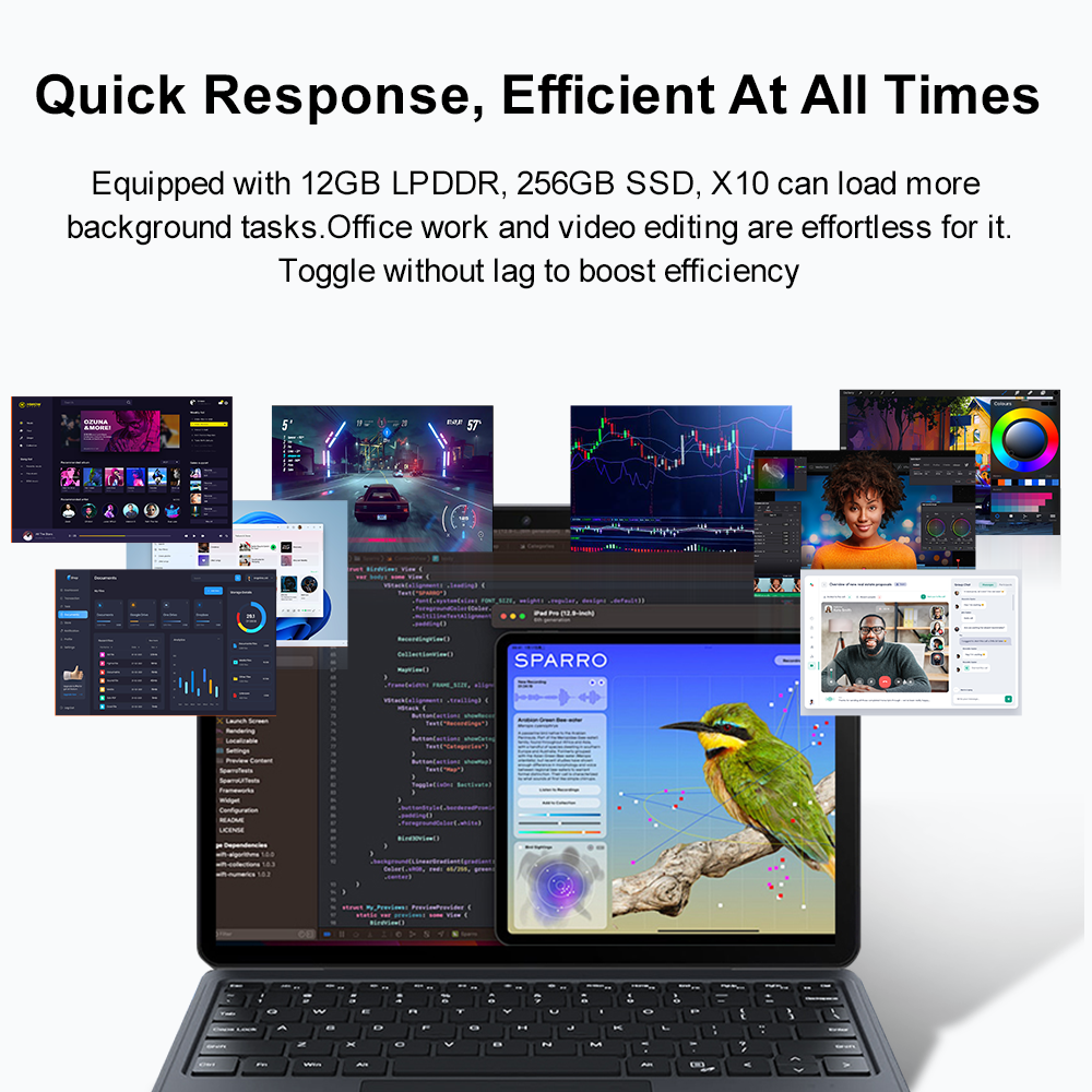 Portátil Ninkear X10 2 en 1, IPS Intel Core m3-8100Y de 10,1 pulgadas, 12 GB de RAM, 256 GB SSD, teclado retroiluminado magnético Windows 11 Pogo Pin