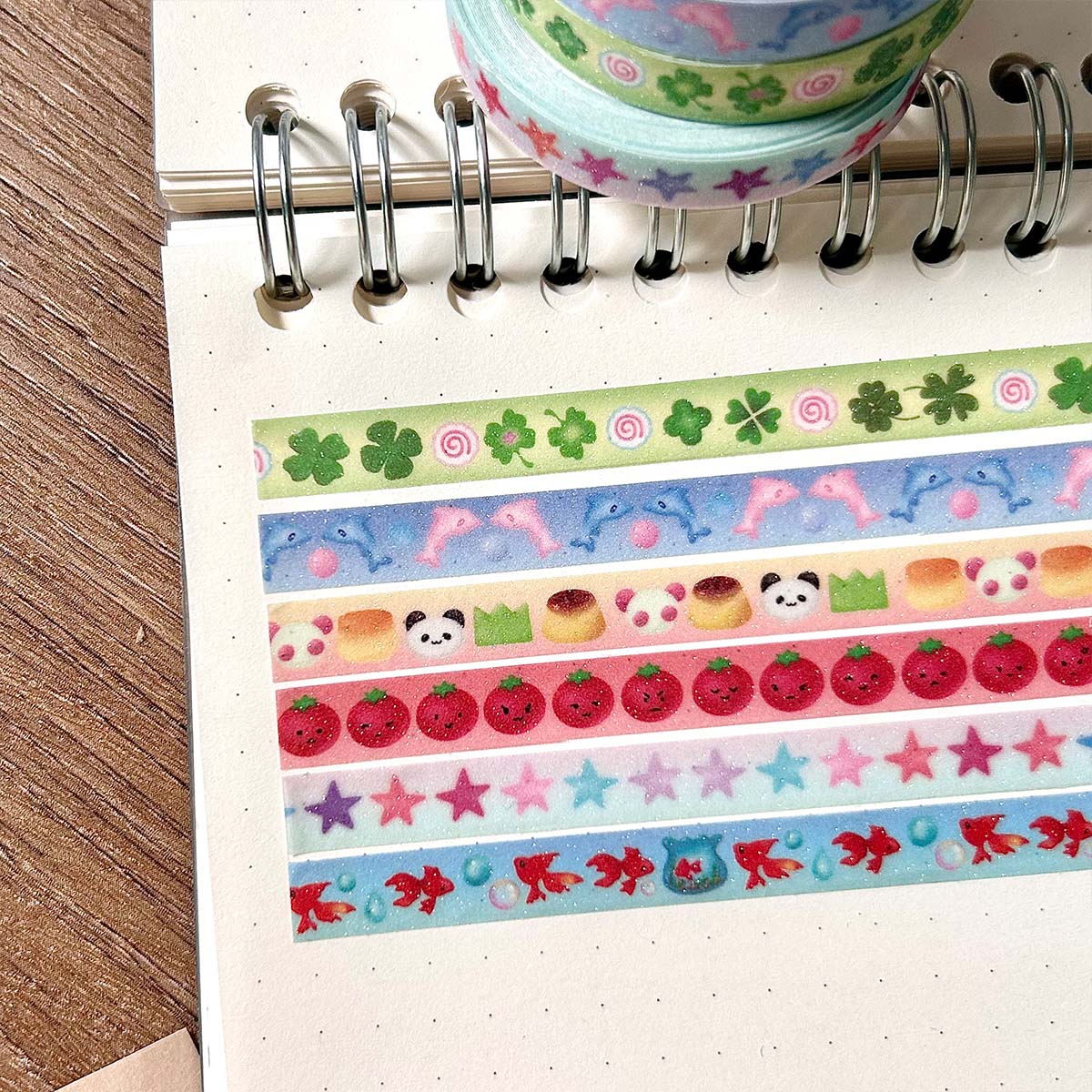 Kawaii Four-leaf Clover Washi Tape Cute Tomato Deco Washi Tape with Sand-Coated Shimmer Film Masking Tape with release paper
